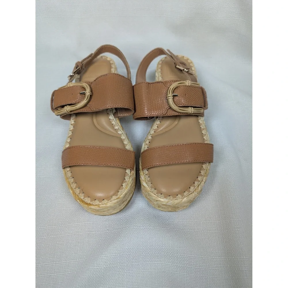 Dolce Vita Tan Lizard Embossed‎ Platform Espadrille Sandal Bamboo Buckle Size 6